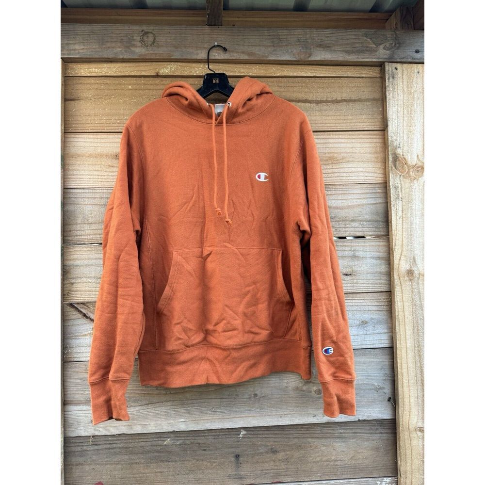 Champion REVERSE WEAVE Hoodie Sweatshirt Small Blank Dark Orange